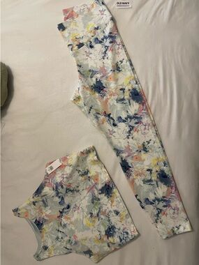 Old Navy Floral Leggings and Crop Tank Set in White, Blue, Yellow, Pink